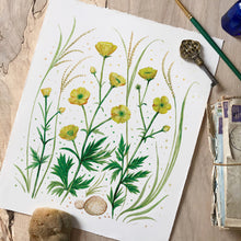 Load image into Gallery viewer, Buttercups Watercolor Art Print – Cheerful Yellow Wildflower Wall Decor (8x10)