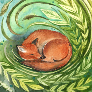 Day 19 of 25, Daydreaming Fox | Framed Original Watercolor by Cynthia Oswald