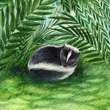 Load image into Gallery viewer, Day 10 of 25, Skunk: Quiet Retreat | Framed Original Watercolor by Cynthia Oswald
