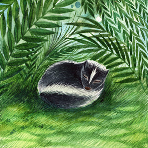 Day 10 of 25, Skunk: Quiet Retreat | Framed Original Watercolor by Cynthia Oswald