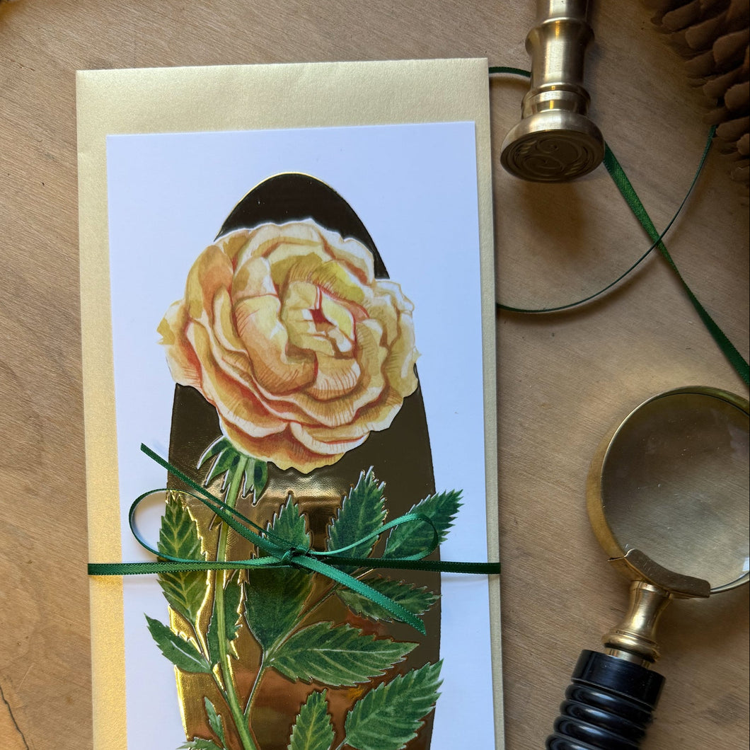 Yellow Rose — Gold-Foiled Flat Art Card + Envelope