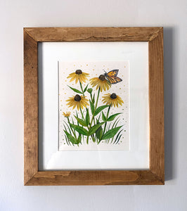 Inspired Action, Black Eyed Susans | Framed Original Watercolor by Cynthia Oswald